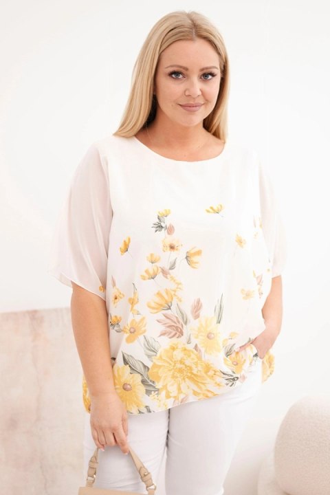 Bluzka damska Plus Size z krótkim rękawem i kwiatowym printem żółta