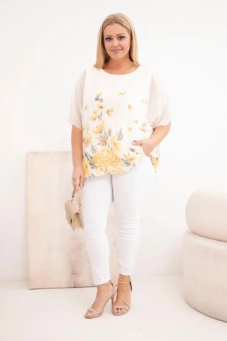 Bluzka damska Plus Size z krótkim rękawem i kwiatowym printem żółta