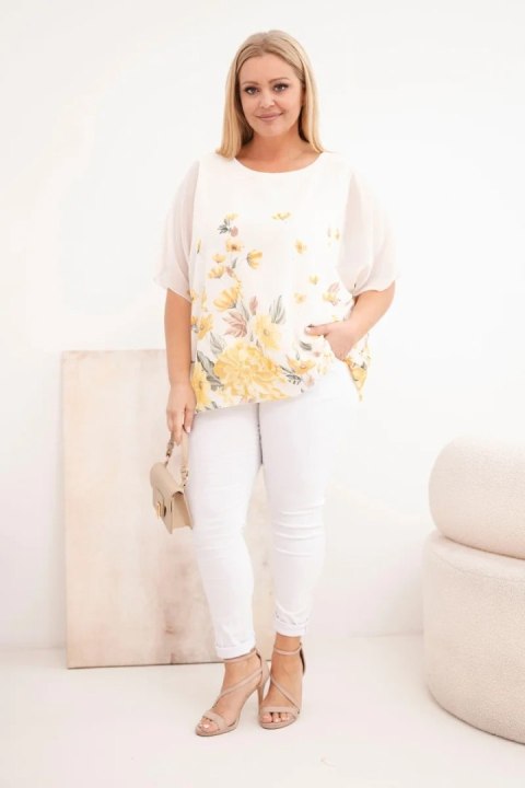 Bluzka damska Plus Size z krótkim rękawem i kwiatowym printem żółta