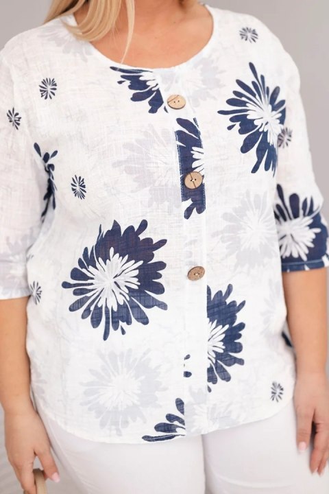 Bluzka damska bawełniana Plus Size z krótkim rękawem i guzikami biała