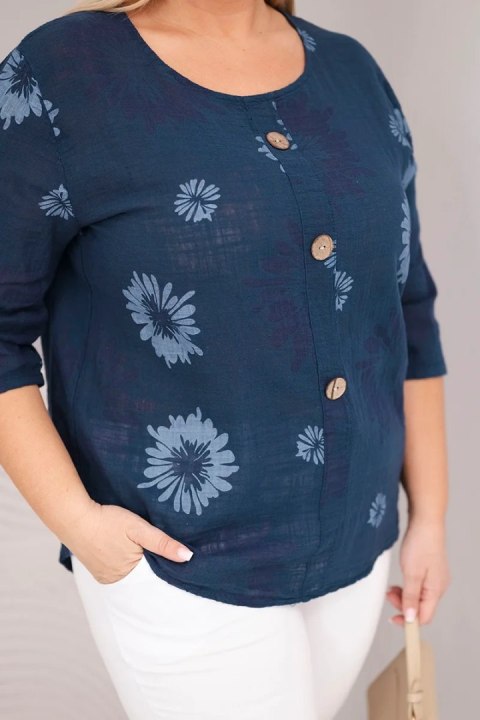 Bluzka damska bawełniana Plus Size z krótkim rękawem i guzikami jeansowa