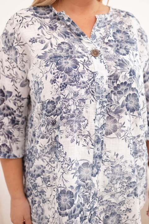 Bluzka damska bawełniana Plus Size z krótkim rękawem i ozdobnym guzikiem biała