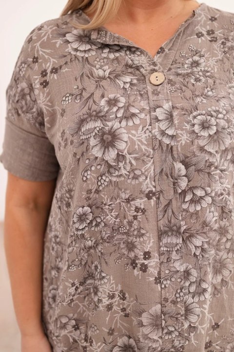 Bluzka damska bawełniana Plus Size z krótkim rękawem i ozdobnym guzikiem fango