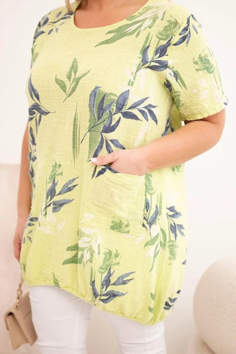 Bluzka damska bawełniana Plus Size z krótkim rękawem i wiązaniem na dole jasno zielona