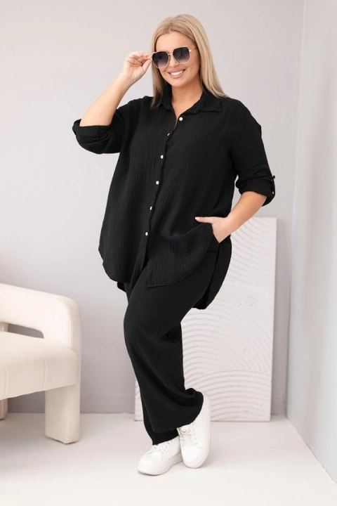 Czarny komplet muślinowy damski Plus Size