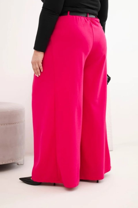 Spodnie damskie Plus Size z szeroką nogawką i paskiem fuksja