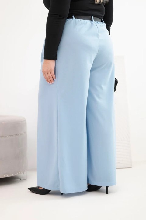 Spodnie damskie Plus Size z szeroką nogawką i paskiem niebieskie