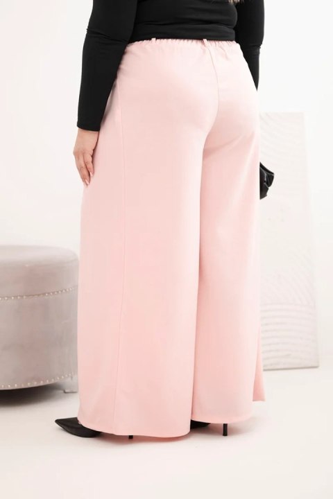 Spodnie damskie Plus Size z szeroką nogawką i paskiem pudrowy róż