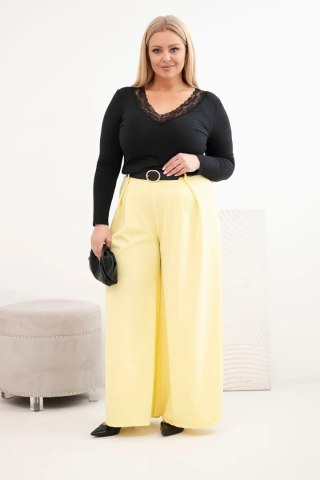 Spodnie damskie Plus Size z szeroką nogawką i paskiem żółte