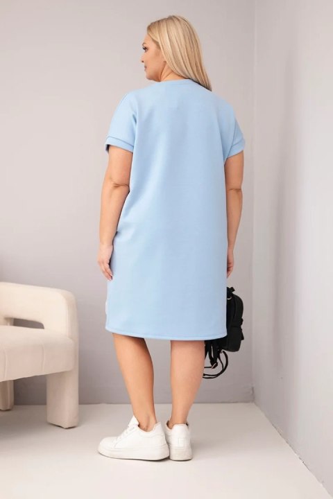 Sukienka damska Plus Size z krótkim rękawem i kieszeniami niebieska