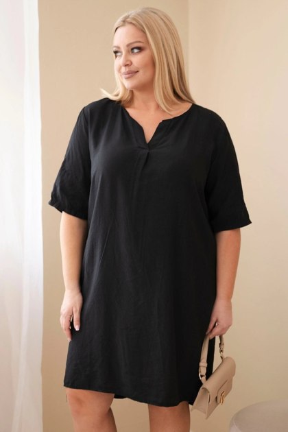 Sukienka damska wiskozowa Plus Size z krótkim rękawem i dekoltem V czarna