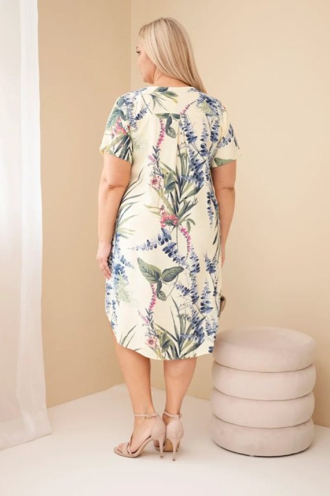 Sukienka damska wiskozowa Plus Size z krótkim rękawem i dekoltem na guziki żółta