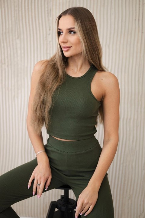 Komplet damski 3-częściowy moro – stylowy zestaw z legginsami i topem w kolorze cappuccino