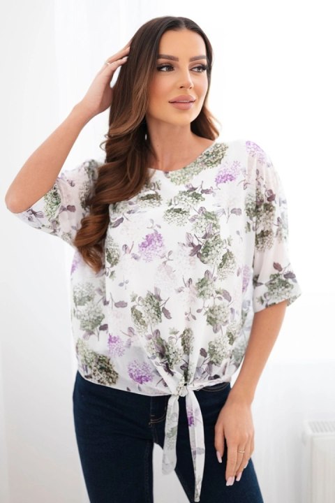 Bluzka damska w kwiaty z wiązaniem na dole khaki