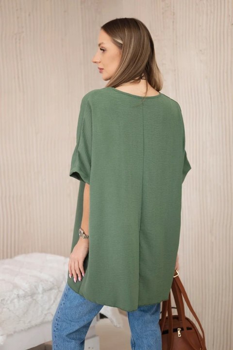 Bluzka oversize z wisiorkiem jasny khaki