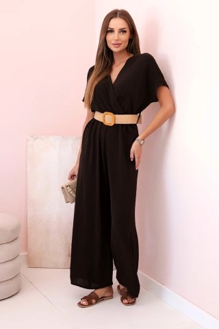 Kombinezon z ozdobnym paskiem w talii brązowy