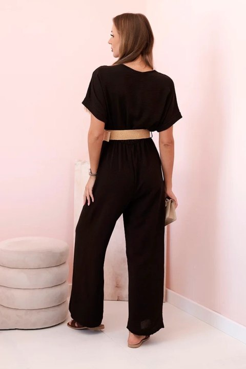 Kombinezon z ozdobnym paskiem w talii brązowy