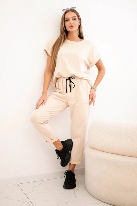 Beżowy komplet bawełniany damski bluzka i spodnie