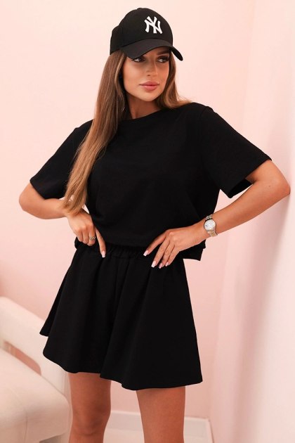 Komplet damski bawełniany z szerokimi szortami czarny