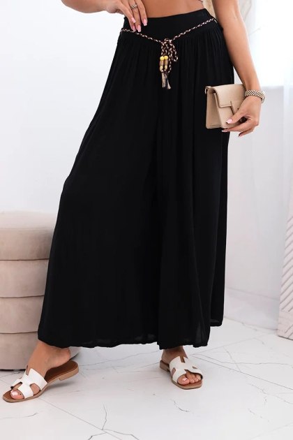 Spodnie damskie z wiskozy z szeroką nogawką czarne