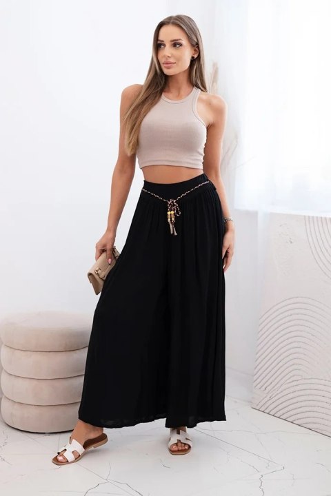 Czarne spodnie damskie z wiskozy z szeroką nogawką