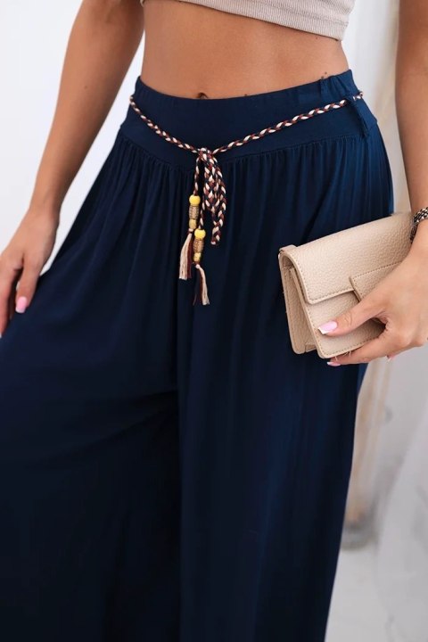 Spodnie damskie z wiskozy z szeroką nogawką granatowe