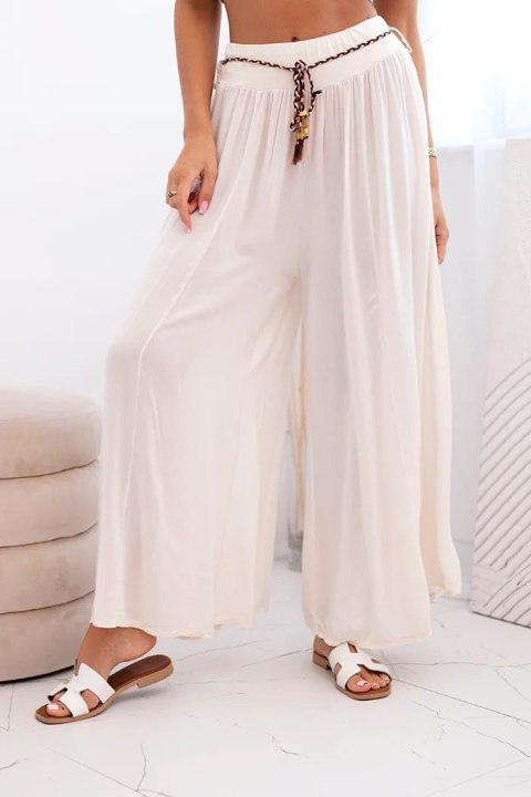 Spodnie damskie z wiskozy z szeroką nogawką jasno beżowe