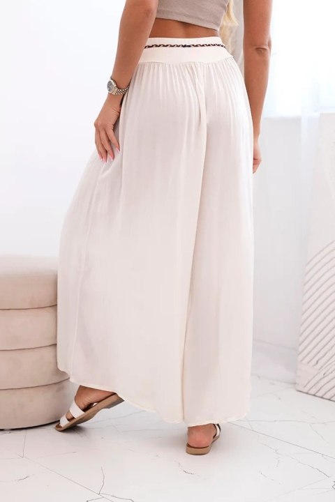 Spodnie damskie z wiskozy z szeroką nogawką jasno beżowe