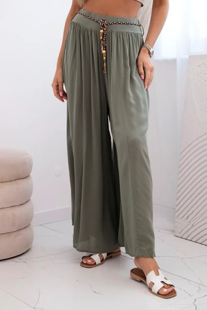 Spodnie damskie z wiskozy z szeroką nogawką khaki