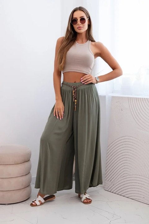 Szerokie spodnie damskie z wiskozy khaki