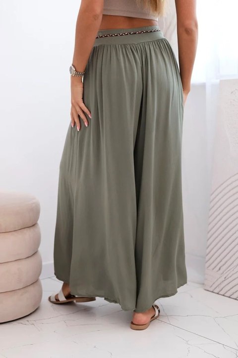 Spodnie damskie z wiskozy z szeroką nogawką khaki