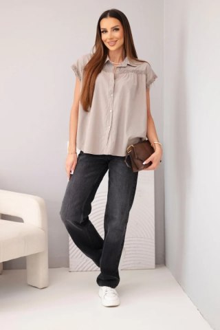 Bluzka damska bawełniana koszulowa z koronką i krótkim rękawem fango