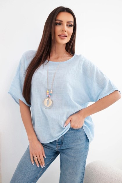 Bluzka damska bawełniana oversize z krótkim rękawem niebieska