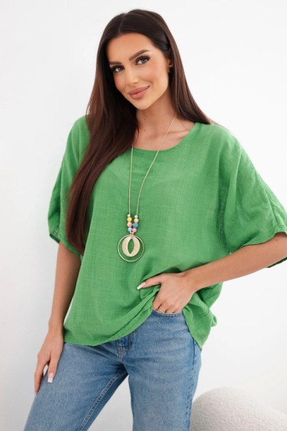 Bluzka damska bawełniana oversize z krótkim rękawem zielona
