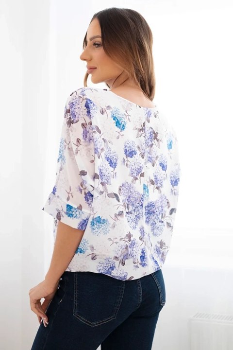 Bluzka damska w kwiaty z wiązaniem na dole fioletowa