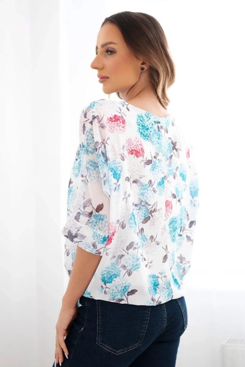 Bluzka damska w kwiaty z wiązaniem na dole miętowa