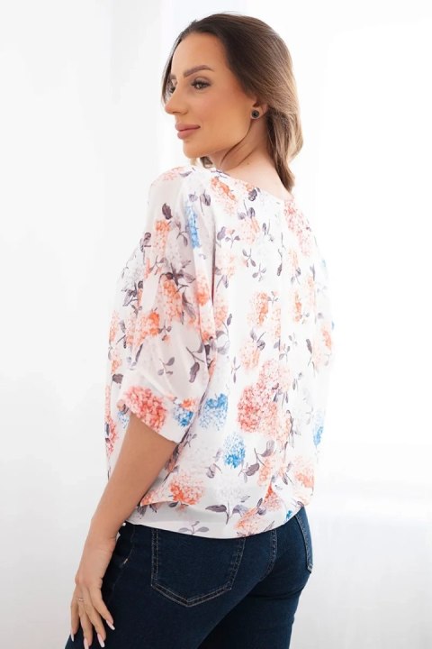 Bluzka damska w kwiaty z wiązaniem na dole pomarańczowa