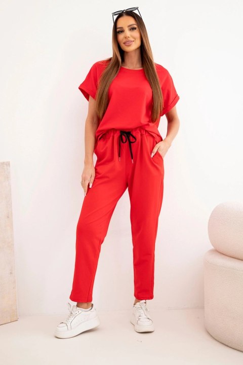 Czerwony komplet bawełniany damski bluzka i spodnie