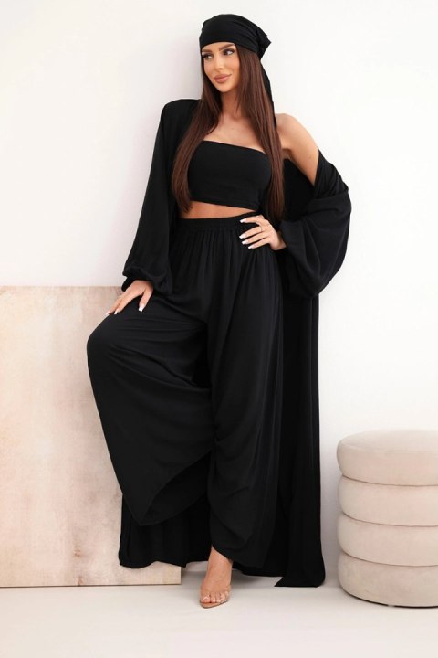 Czarny komplet damski wiskozowy 4-częściowy w stylu boho