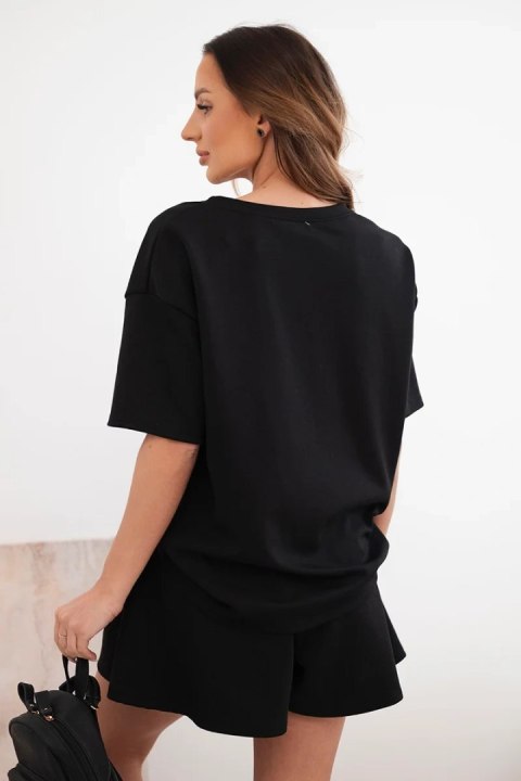 Komplet damski wiskozowy masełko z krótkim rękawem i spodenki z wysokim stanem czarny