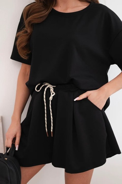 Komplet damski wiskozowy masełko z krótkim rękawem i spodenki z wysokim stanem czarny