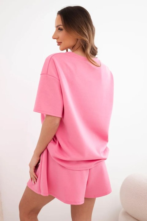Komplet damski wiskozowy masełko z krótkim rękawem i spodenki z wysokim stanem różowy