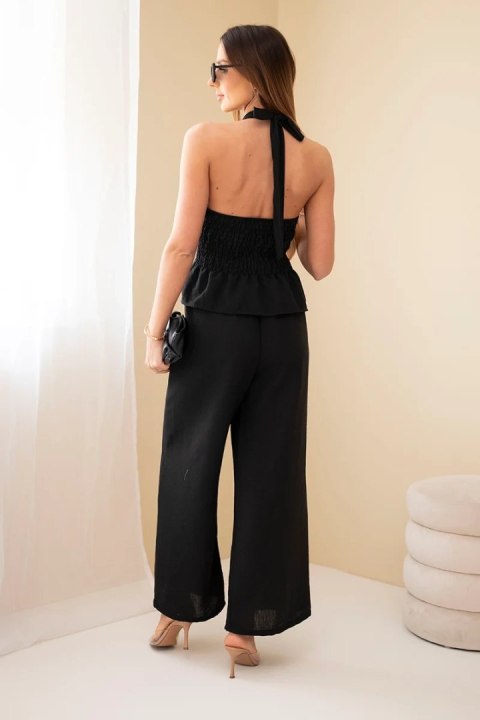 Komplet damski wiskozowy top wiązany i spodnie szeroka nogawka czarny