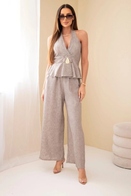 Komplet damski wiskozowy top wiązany i spodnie szeroka nogawka fango