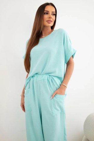 Komplet z wiskozy bluzka + spodnie miętowy