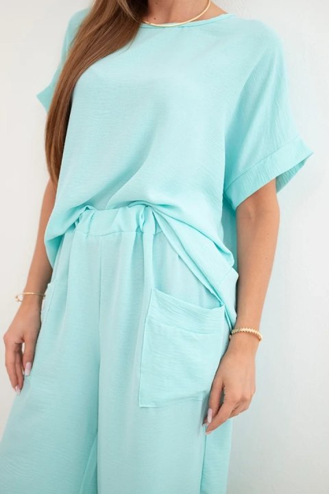 Komplet z wiskozy bluzka + spodnie miętowy