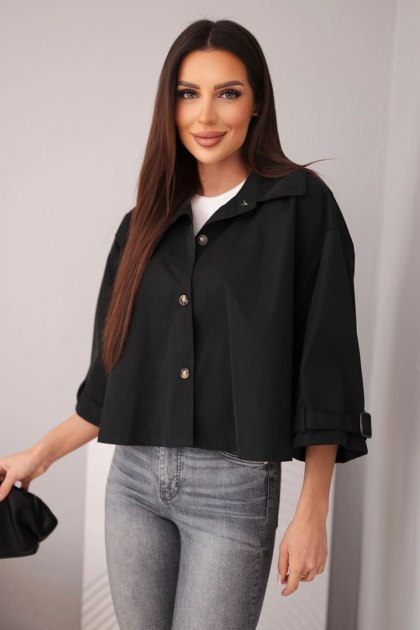 Kurtka damska wiosenna bawełniana zapinana na guziki z kołnierzem czarna