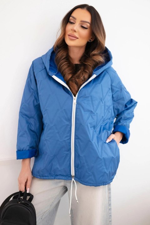 Kurtka damska wiosenna pikowana z kapturem i zamkiem ciemno jeansowa