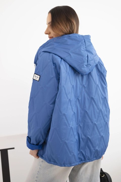 Kurtka damska wiosenna pikowana z kapturem i zamkiem ciemno jeansowa