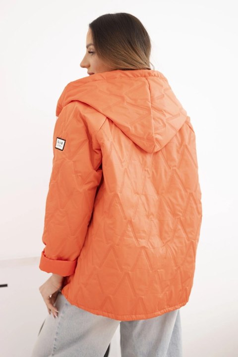 Kurtka damska wiosenna pikowana z kapturem i zamkiem ciemno pomarańczowa